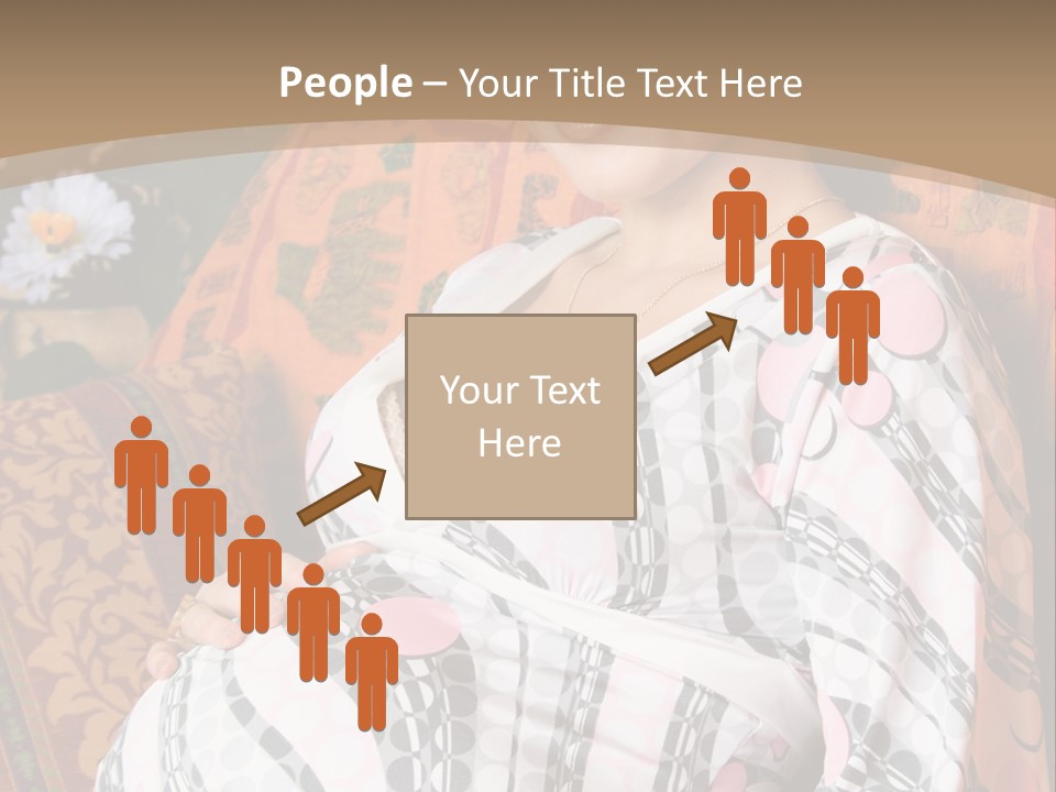 Happy Pregnancy Women Sitting On Sofa And Listing Photoalbum. PowerPoint Template