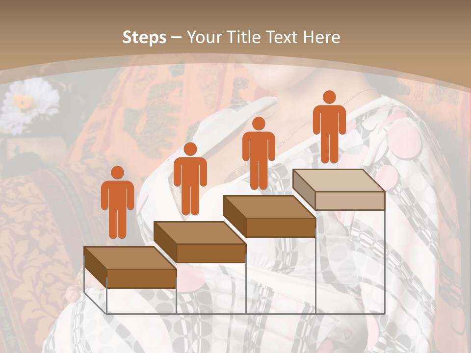 Happy Pregnancy Women Sitting On Sofa And Listing Photoalbum. PowerPoint Template