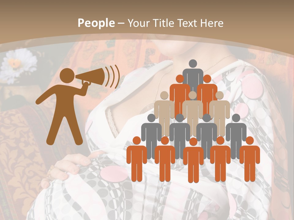 Happy Pregnancy Women Sitting On Sofa And Listing Photoalbum. PowerPoint Template