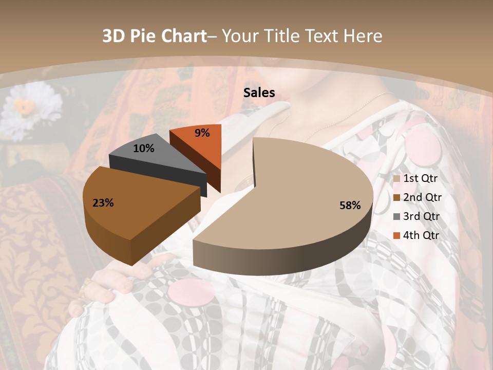 Happy Pregnancy Women Sitting On Sofa And Listing Photoalbum. PowerPoint Template