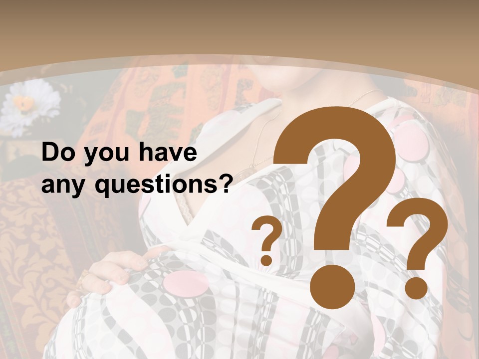 Happy Pregnancy Women Sitting On Sofa And Listing Photoalbum. PowerPoint Template