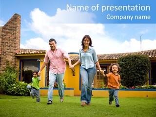 Happy Family Running And Having Fun Outdoors Smiling And Enjoying PowerPoint Template