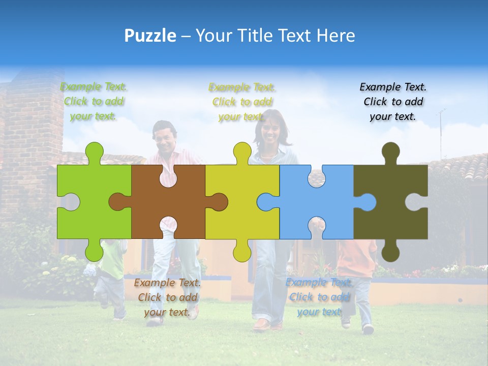 Happy Family Running And Having Fun Outdoors Smiling And Enjoying PowerPoint Template