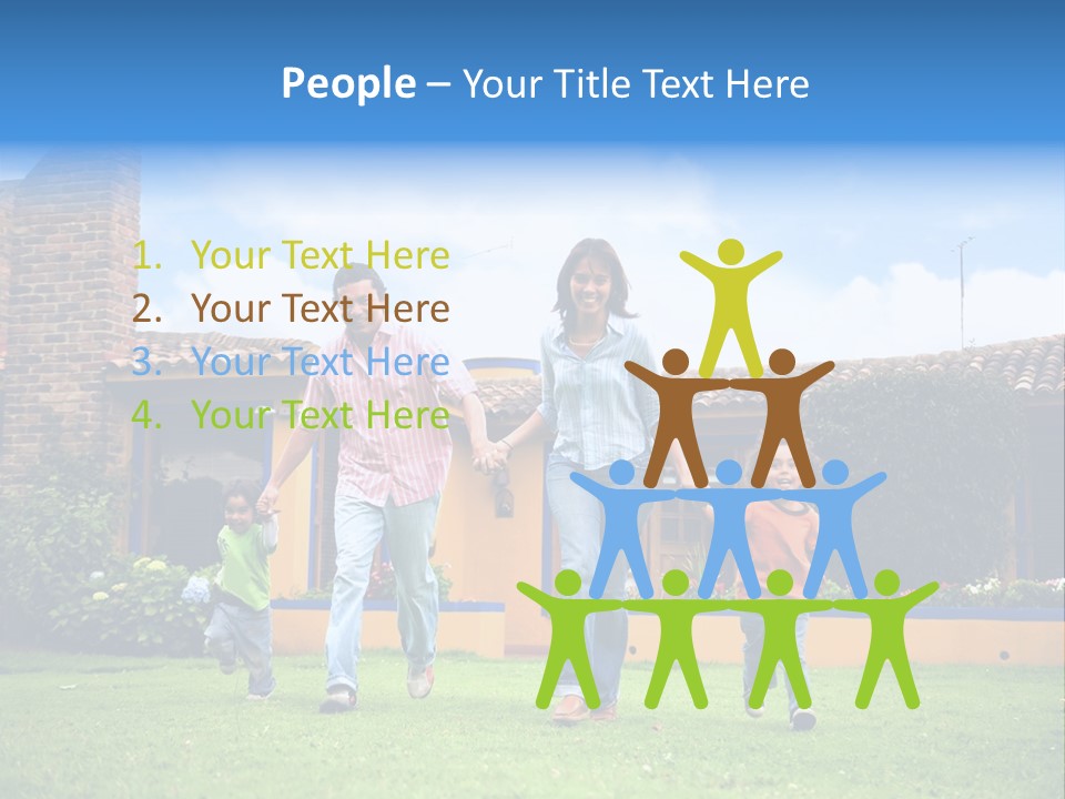 Happy Family Running And Having Fun Outdoors Smiling And Enjoying PowerPoint Template