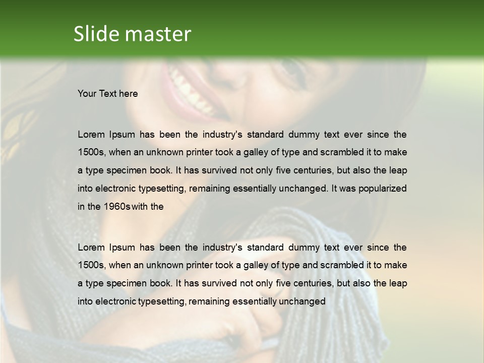 Beautiful Female Portrait Outdoors Smiling And Playing With Her Scarf PowerPoint Template