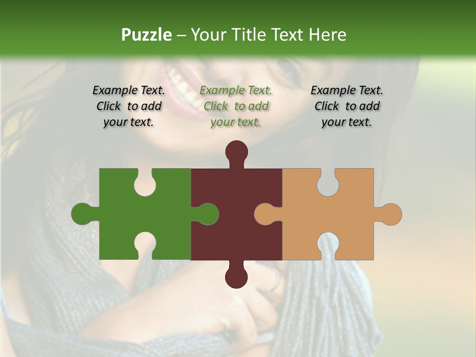 Beautiful Female Portrait Outdoors Smiling And Playing With Her Scarf PowerPoint Template