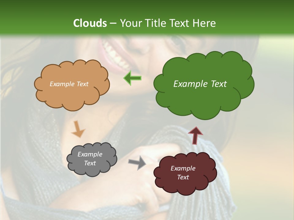 Beautiful Female Portrait Outdoors Smiling And Playing With Her Scarf PowerPoint Template