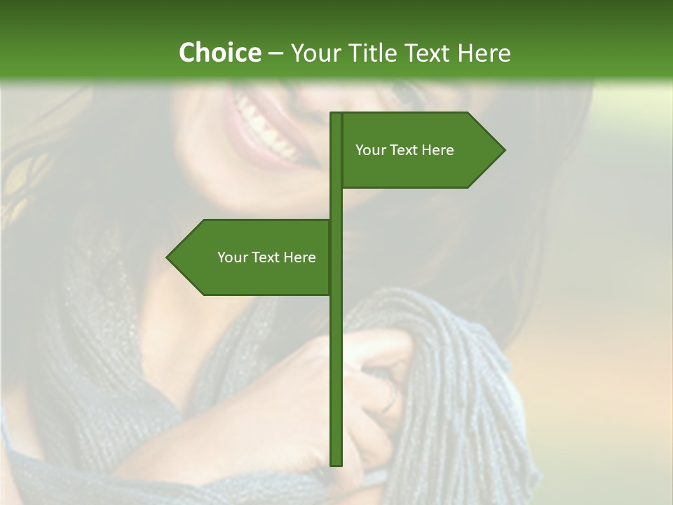 Beautiful Female Portrait Outdoors Smiling And Playing With Her Scarf PowerPoint Template