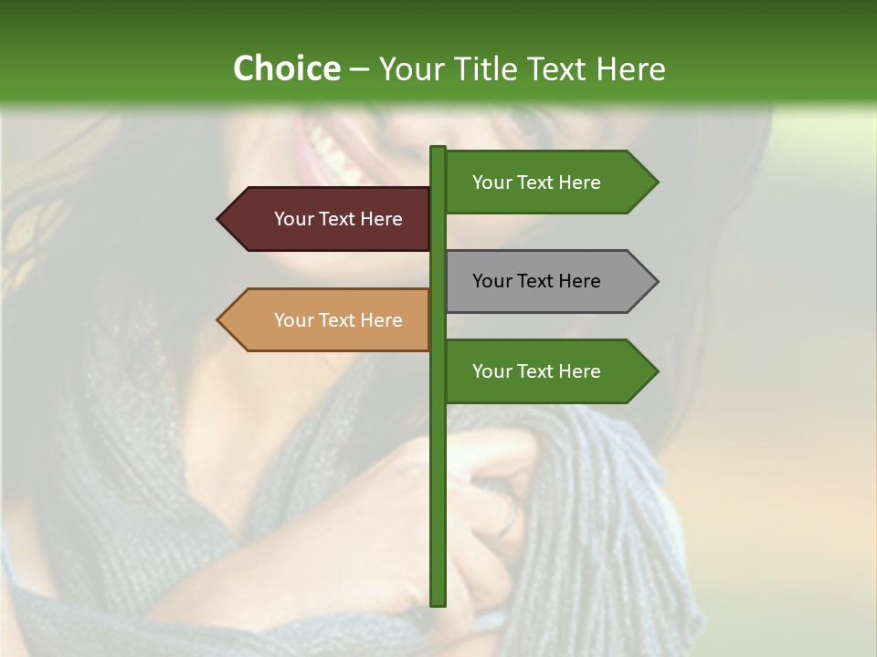 Beautiful Female Portrait Outdoors Smiling And Playing With Her Scarf PowerPoint Template