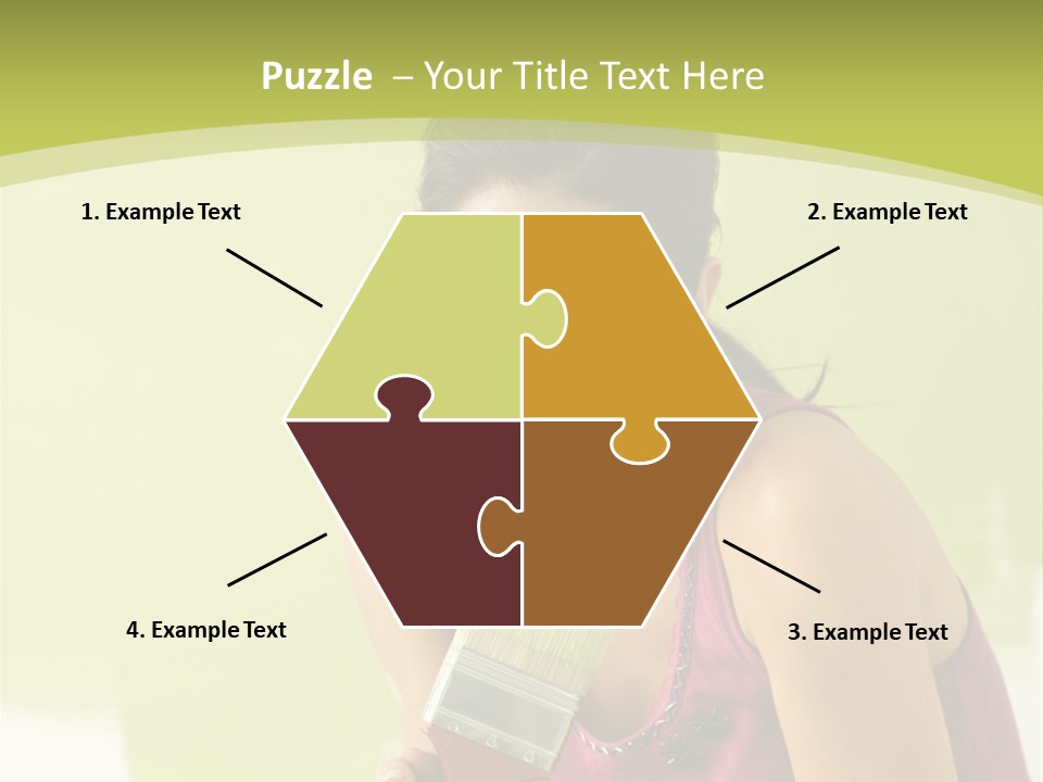 Pretty Smiling Woman Kneeling In Front Of Partially Painted Wall Holding Paintbrush. PowerPoint Template