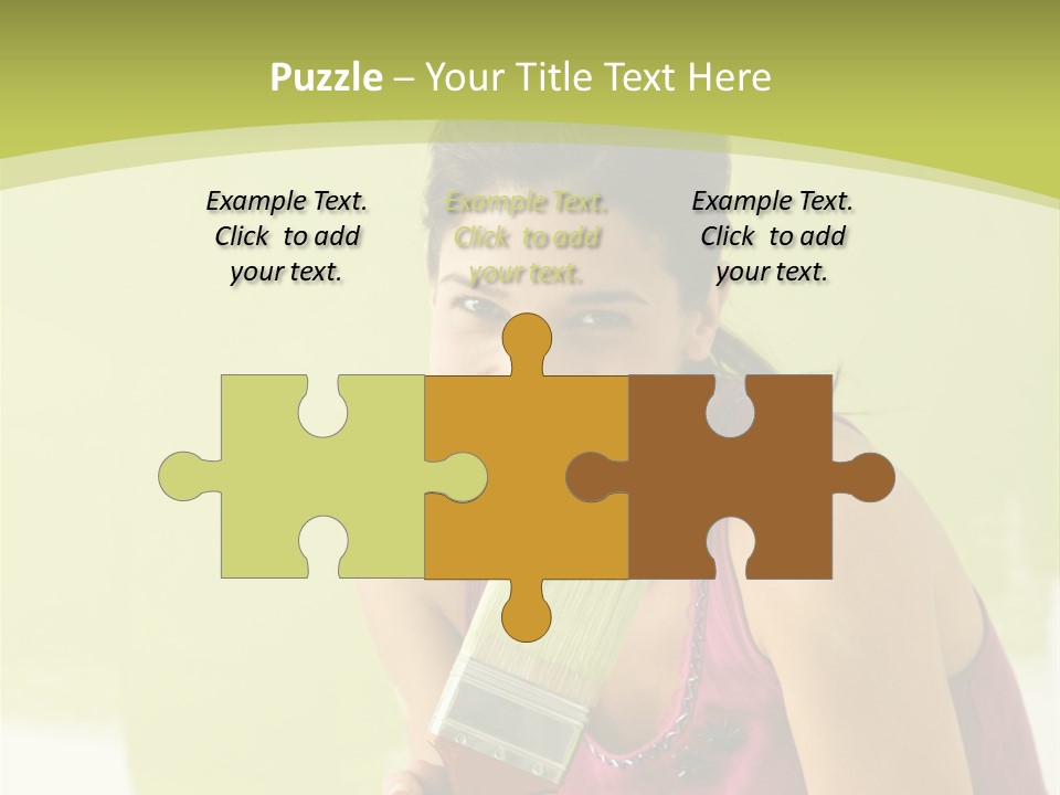 Pretty Smiling Woman Kneeling In Front Of Partially Painted Wall Holding Paintbrush. PowerPoint Template