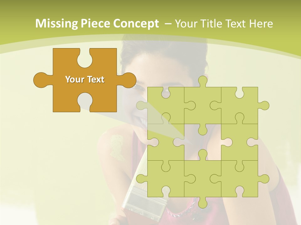 Pretty Smiling Woman Kneeling In Front Of Partially Painted Wall Holding Paintbrush. PowerPoint Template