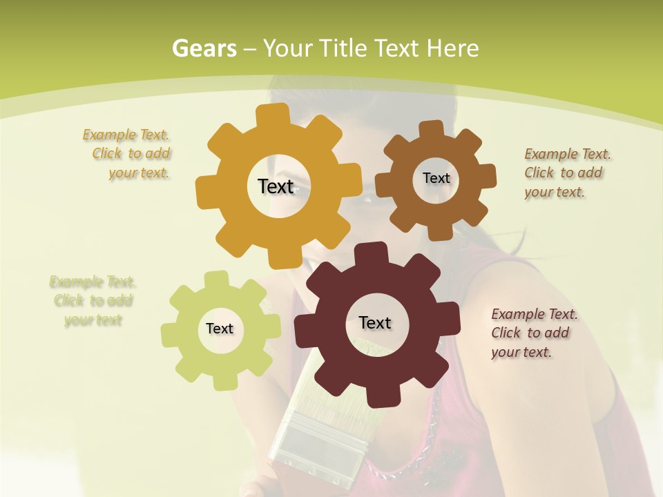 Pretty Smiling Woman Kneeling In Front Of Partially Painted Wall Holding Paintbrush. PowerPoint Template