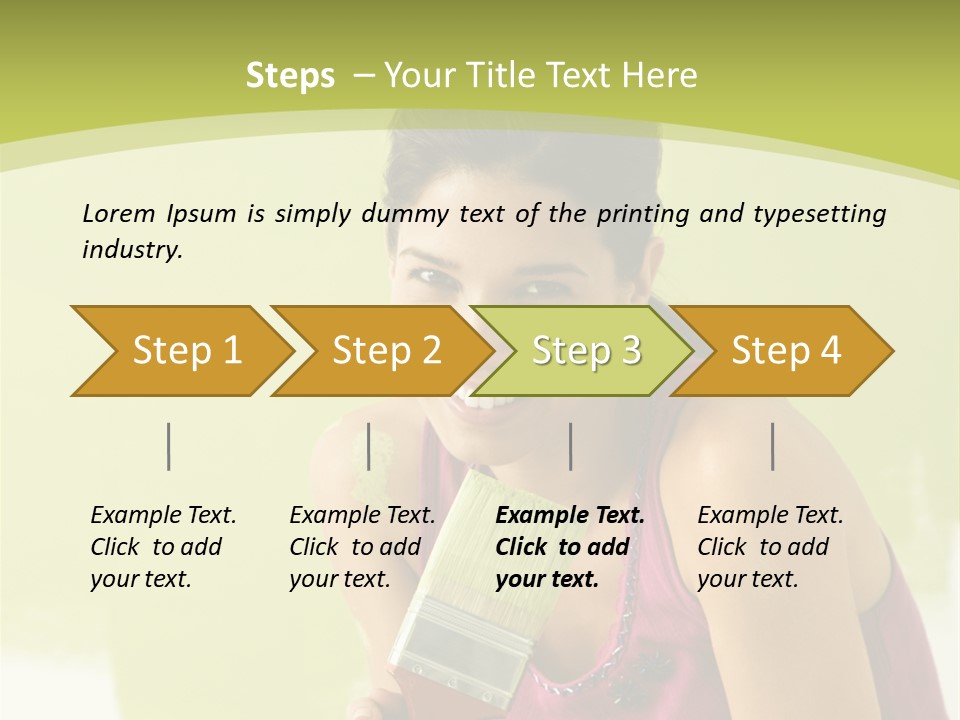 Pretty Smiling Woman Kneeling In Front Of Partially Painted Wall Holding Paintbrush. PowerPoint Template