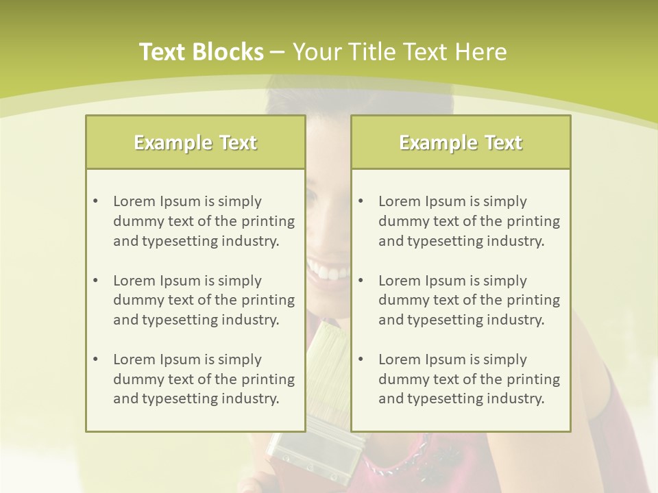 Pretty Smiling Woman Kneeling In Front Of Partially Painted Wall Holding Paintbrush. PowerPoint Template