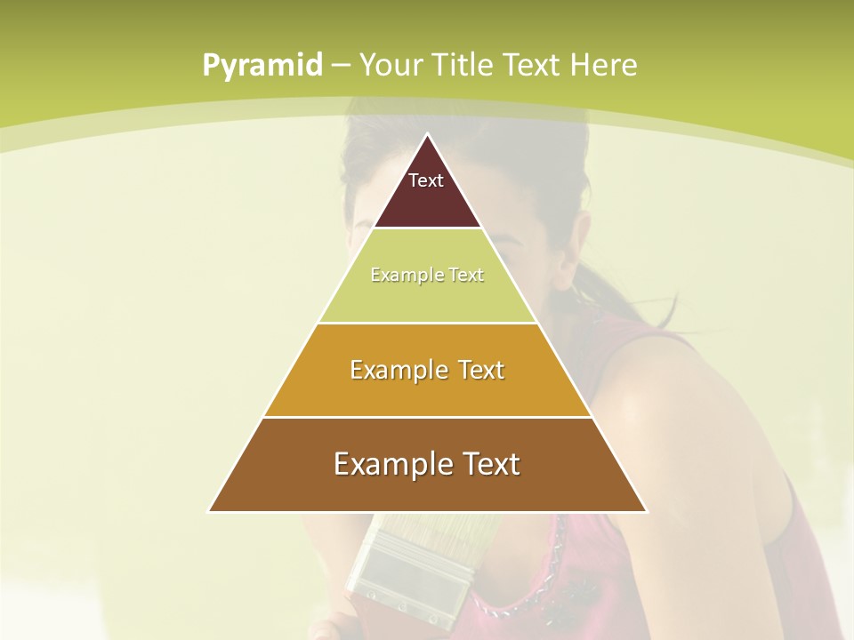 Pretty Smiling Woman Kneeling In Front Of Partially Painted Wall Holding Paintbrush. PowerPoint Template