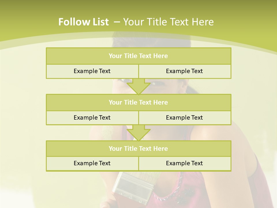 Pretty Smiling Woman Kneeling In Front Of Partially Painted Wall Holding Paintbrush. PowerPoint Template