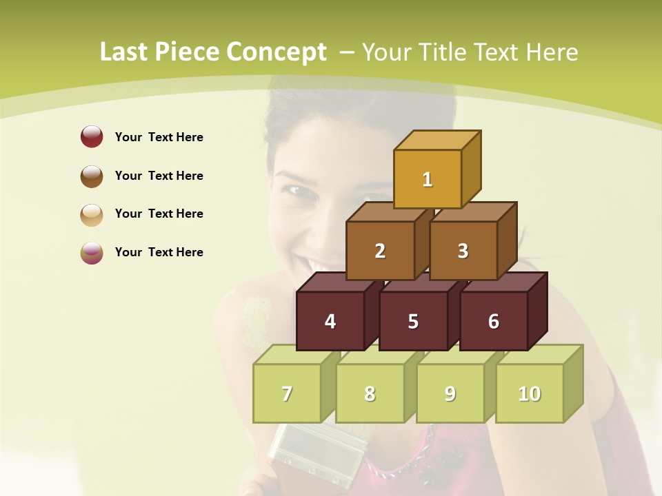 Pretty Smiling Woman Kneeling In Front Of Partially Painted Wall Holding Paintbrush. PowerPoint Template