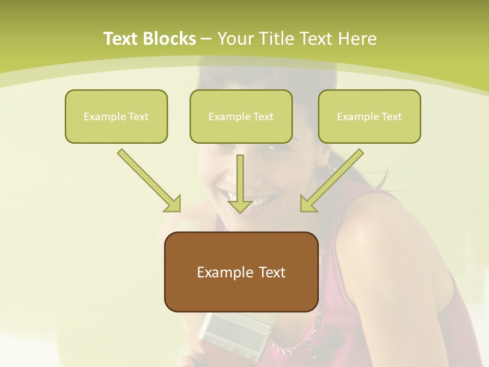 Pretty Smiling Woman Kneeling In Front Of Partially Painted Wall Holding Paintbrush. PowerPoint Template