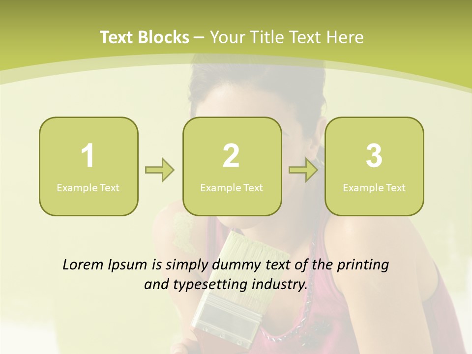 Pretty Smiling Woman Kneeling In Front Of Partially Painted Wall Holding Paintbrush. PowerPoint Template