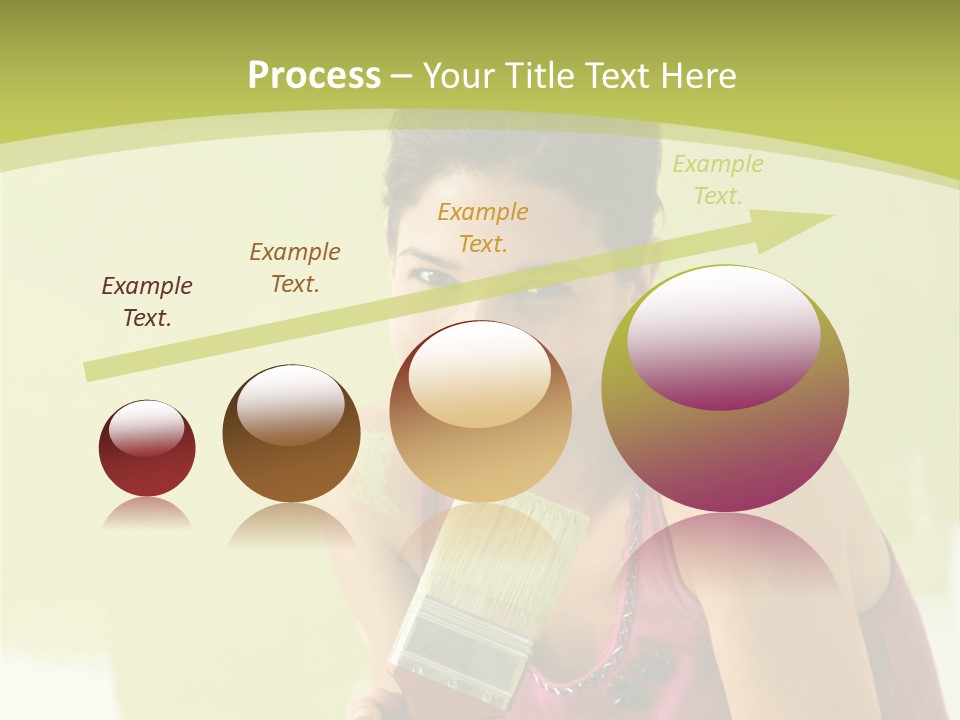 Pretty Smiling Woman Kneeling In Front Of Partially Painted Wall Holding Paintbrush. PowerPoint Template