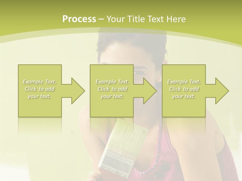 Pretty Smiling Woman Kneeling In Front Of Partially Painted Wall Holding Paintbrush. PowerPoint Template