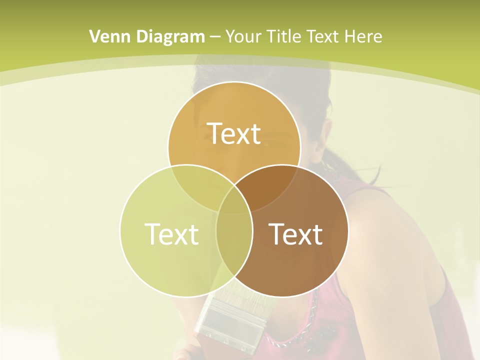 Pretty Smiling Woman Kneeling In Front Of Partially Painted Wall Holding Paintbrush. PowerPoint Template