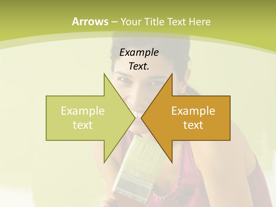 Pretty Smiling Woman Kneeling In Front Of Partially Painted Wall Holding Paintbrush. PowerPoint Template