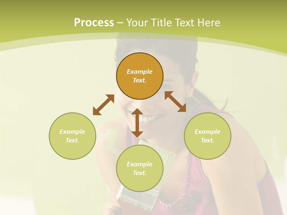 Pretty Smiling Woman Kneeling In Front Of Partially Painted Wall Holding Paintbrush. PowerPoint Template