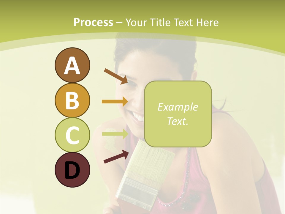 Pretty Smiling Woman Kneeling In Front Of Partially Painted Wall Holding Paintbrush. PowerPoint Template