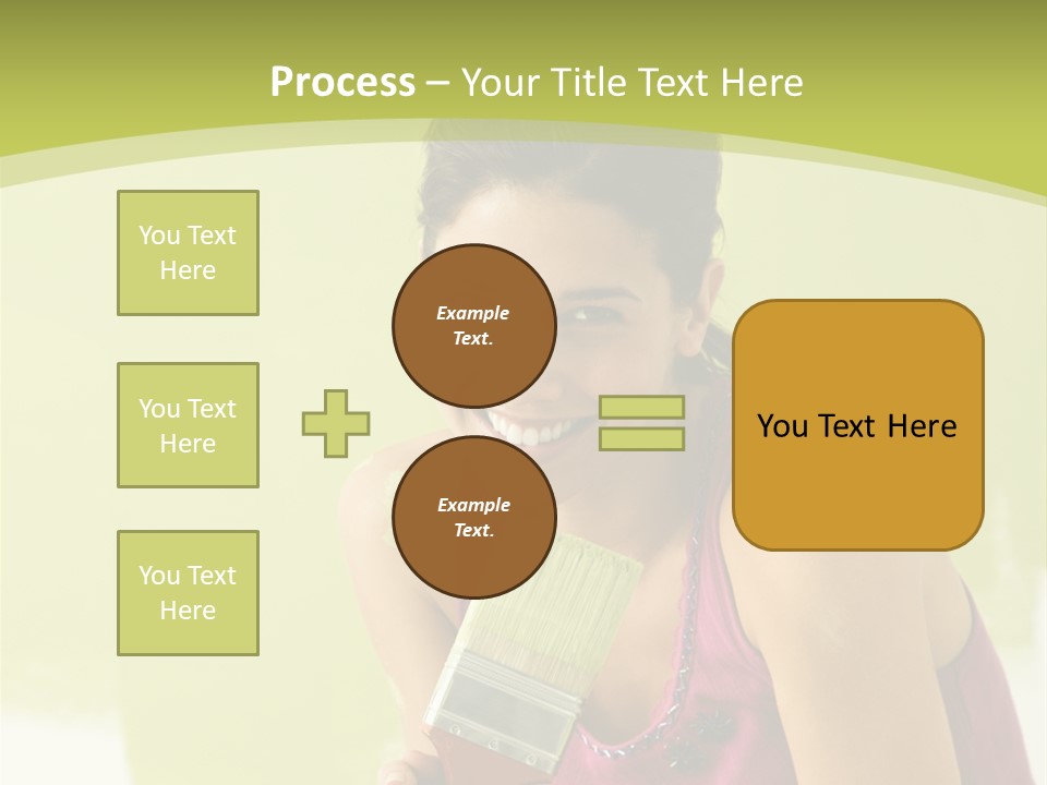 Pretty Smiling Woman Kneeling In Front Of Partially Painted Wall Holding Paintbrush. PowerPoint Template