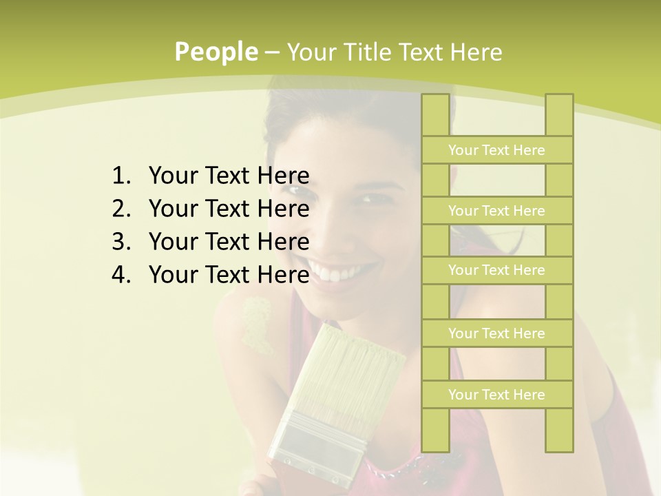 Pretty Smiling Woman Kneeling In Front Of Partially Painted Wall Holding Paintbrush. PowerPoint Template