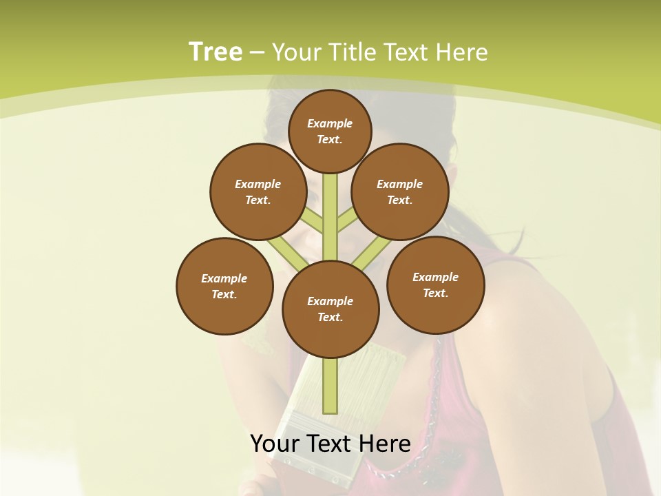 Pretty Smiling Woman Kneeling In Front Of Partially Painted Wall Holding Paintbrush. PowerPoint Template