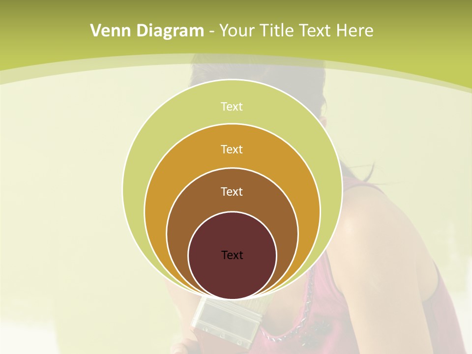 Pretty Smiling Woman Kneeling In Front Of Partially Painted Wall Holding Paintbrush. PowerPoint Template