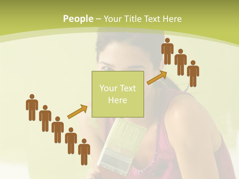 Pretty Smiling Woman Kneeling In Front Of Partially Painted Wall Holding Paintbrush. PowerPoint Template