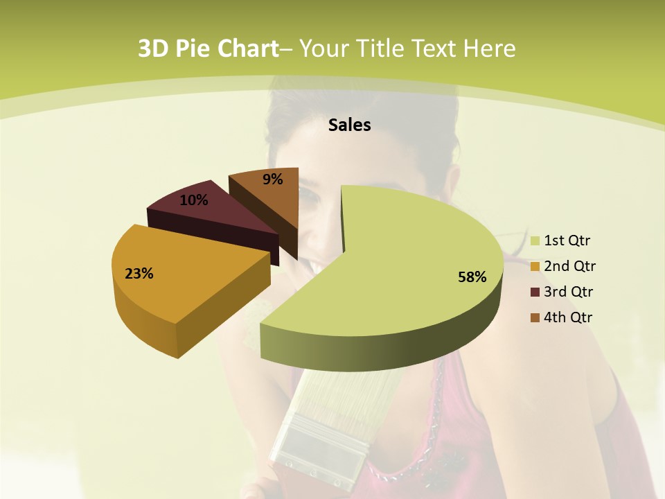 Pretty Smiling Woman Kneeling In Front Of Partially Painted Wall Holding Paintbrush. PowerPoint Template