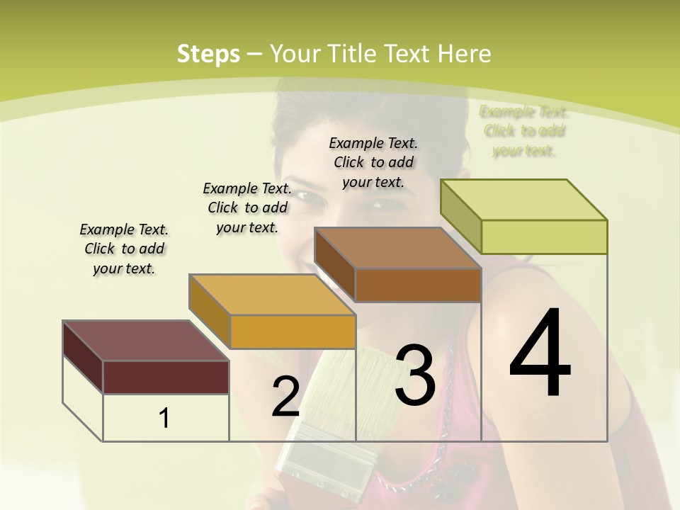 Pretty Smiling Woman Kneeling In Front Of Partially Painted Wall Holding Paintbrush. PowerPoint Template