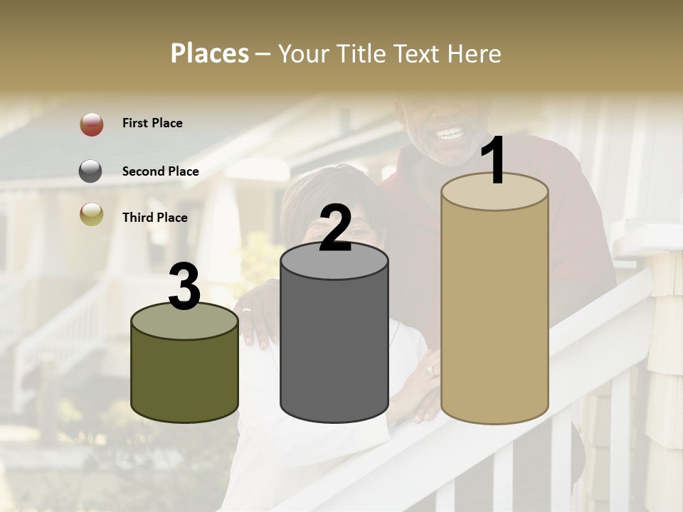 African American Middle Aged Couple Standing Together On Stairs Outside Home. PowerPoint Template