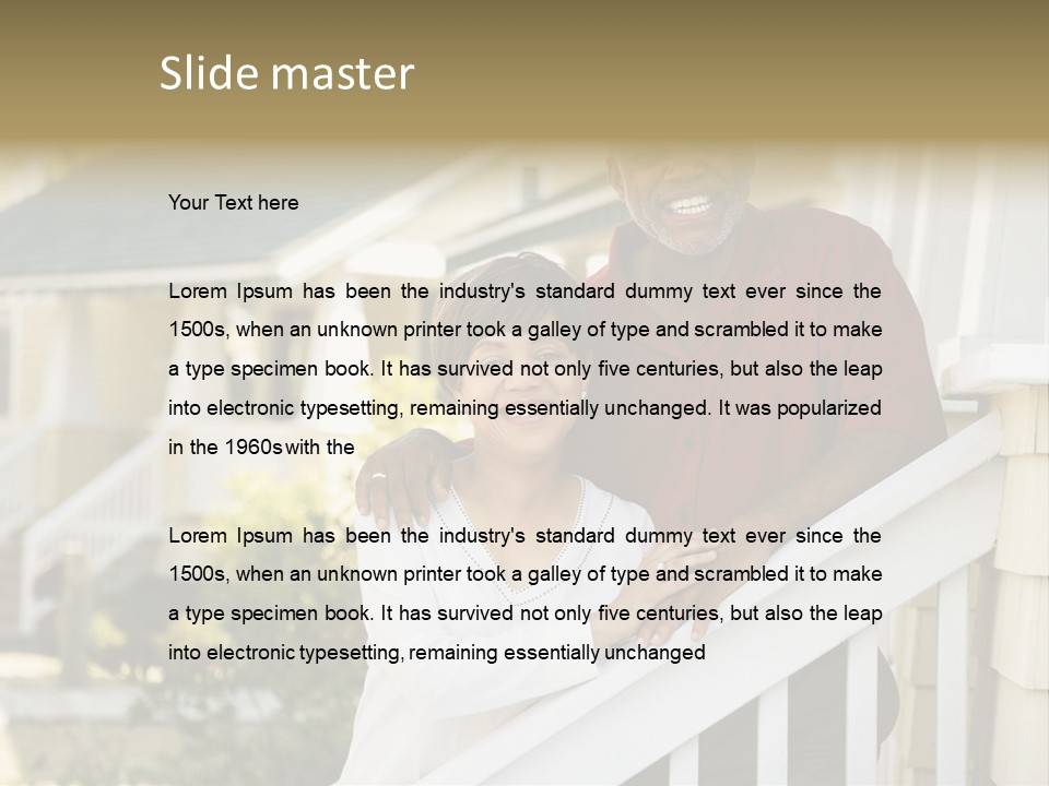 African American Middle Aged Couple Standing Together On Stairs Outside Home. PowerPoint Template