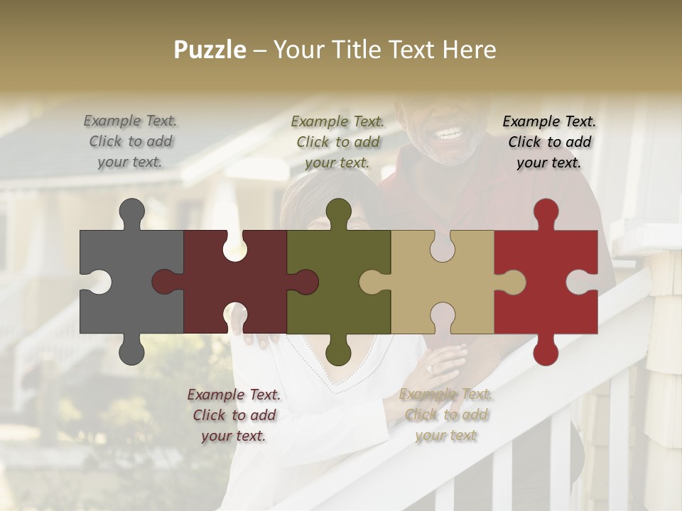 African American Middle Aged Couple Standing Together On Stairs Outside Home. PowerPoint Template