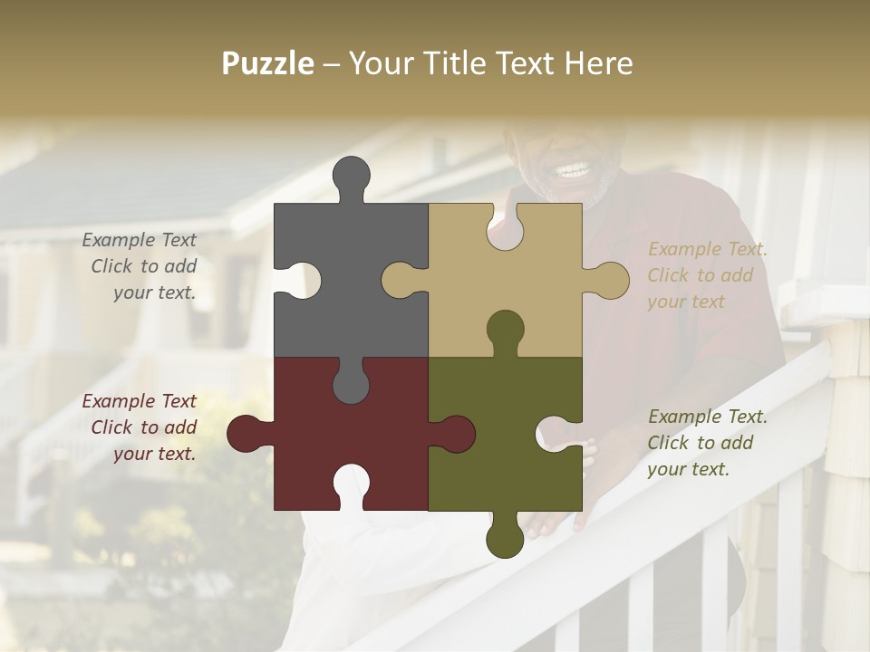 African American Middle Aged Couple Standing Together On Stairs Outside Home. PowerPoint Template