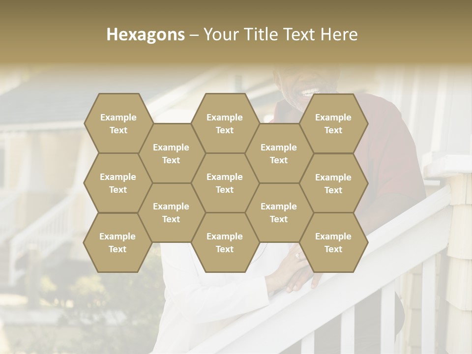 African American Middle Aged Couple Standing Together On Stairs Outside Home. PowerPoint Template