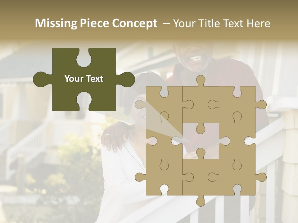 African American Middle Aged Couple Standing Together On Stairs Outside Home. PowerPoint Template