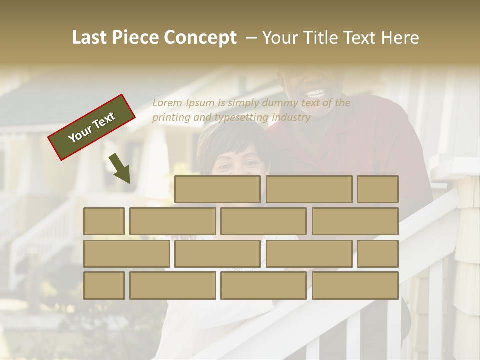 African American Middle Aged Couple Standing Together On Stairs Outside Home. PowerPoint Template