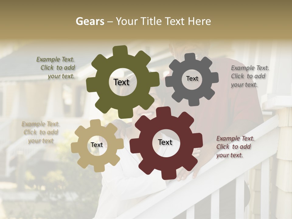 African American Middle Aged Couple Standing Together On Stairs Outside Home. PowerPoint Template