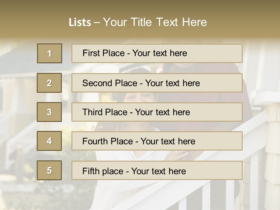 African American Middle Aged Couple Standing Together On Stairs Outside Home. PowerPoint Template