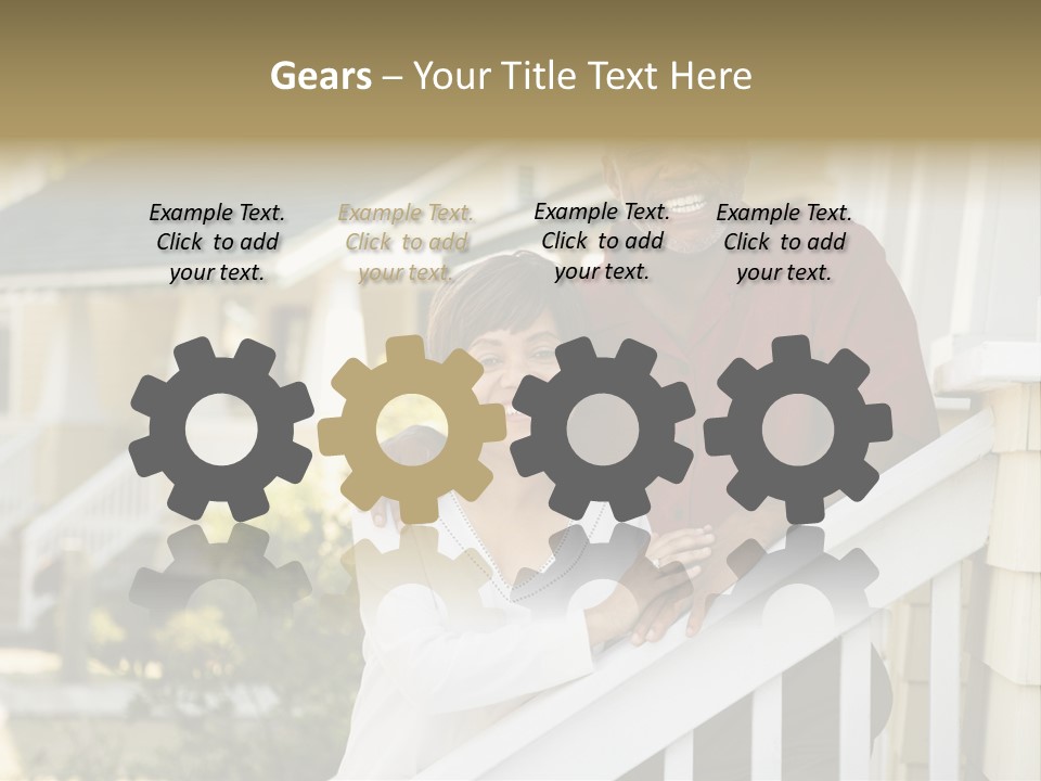 African American Middle Aged Couple Standing Together On Stairs Outside Home. PowerPoint Template