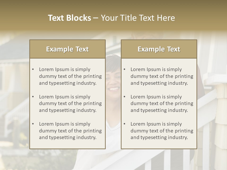African American Middle Aged Couple Standing Together On Stairs Outside Home. PowerPoint Template