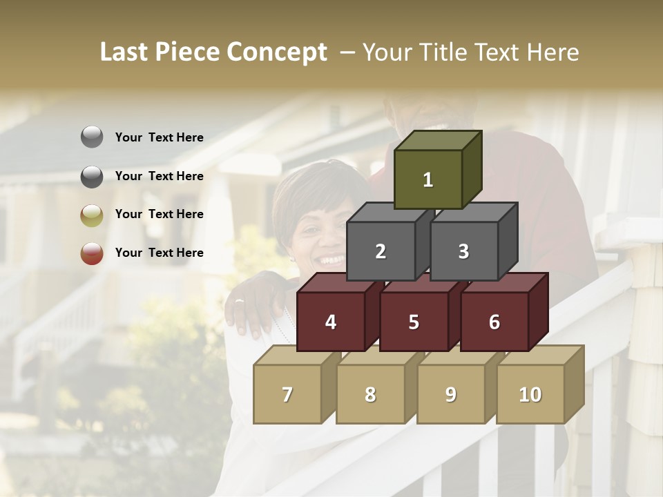 African American Middle Aged Couple Standing Together On Stairs Outside Home. PowerPoint Template