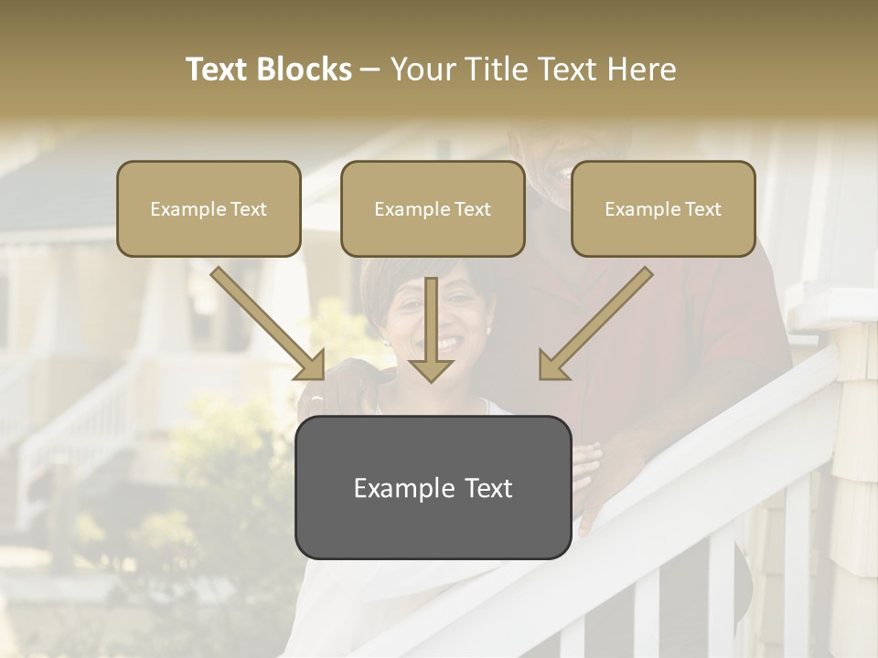 African American Middle Aged Couple Standing Together On Stairs Outside Home. PowerPoint Template